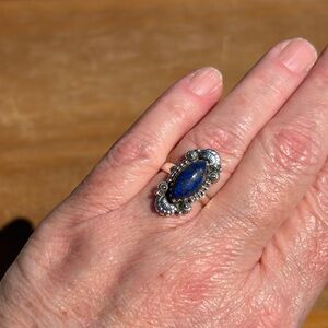 925 Sterling Silver Lapis Lazuli Marquee Ring